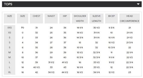 Giorgio Armani size chart